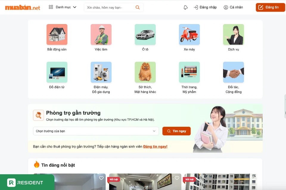 Web tìm phòng trọ Muaban.net