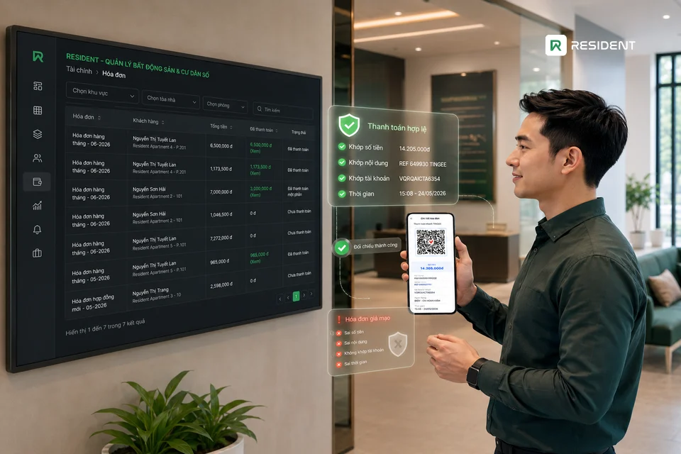 Resident giúp chủ nhà hạn chế rủi ro bill chuyển khoản giả như thế nào?