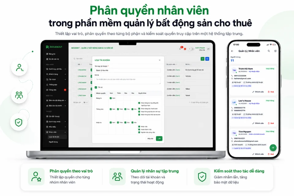 Phân quyền nhân viên trong phần mềm quản lý bất động sản cho thuê