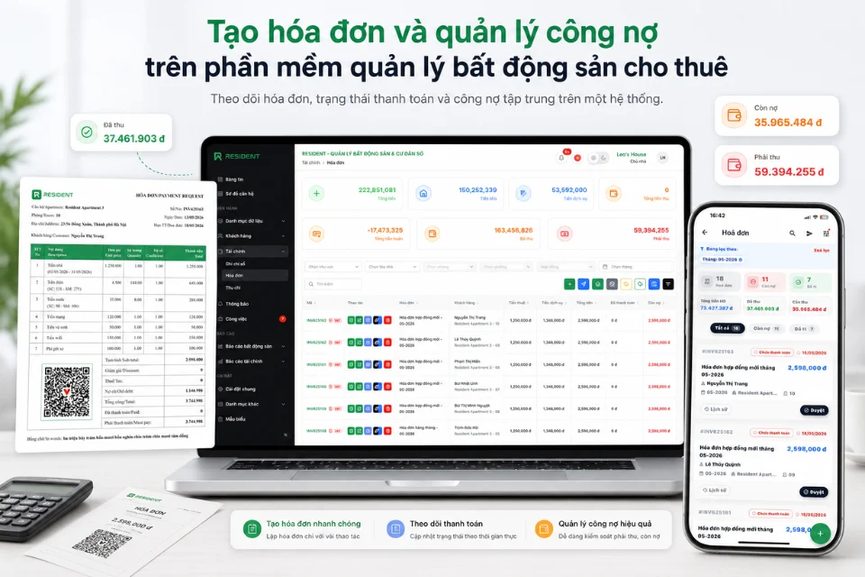 Tạo hóa đơn và quản lý công nợ trên phần mềm quản lý bất động sản cho thuê