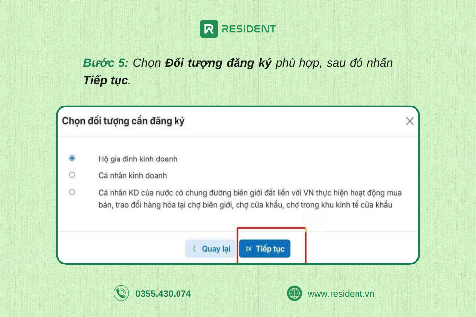 Bước 5: Chọn đối tượng cần đăng ký mã số thuế cho thuê tài sản
