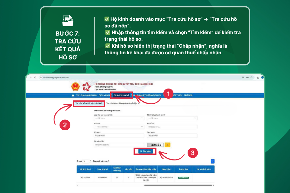 Bước 7: Tra cứu kết quả hồ sơ sau khi nộp