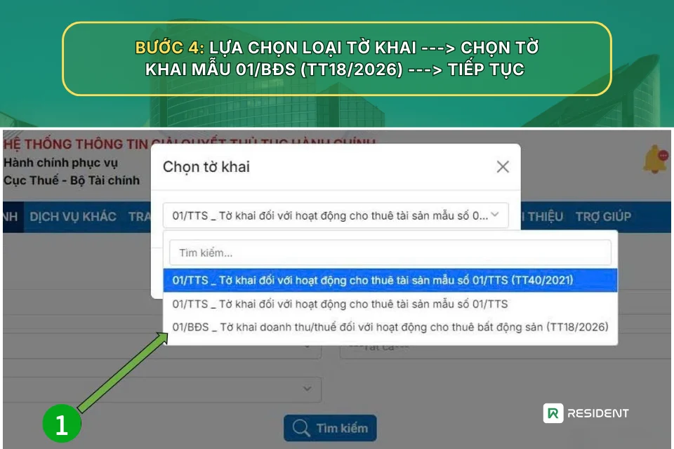 Bước 4: Lựa chọn tờ khai và hình thức kê khai