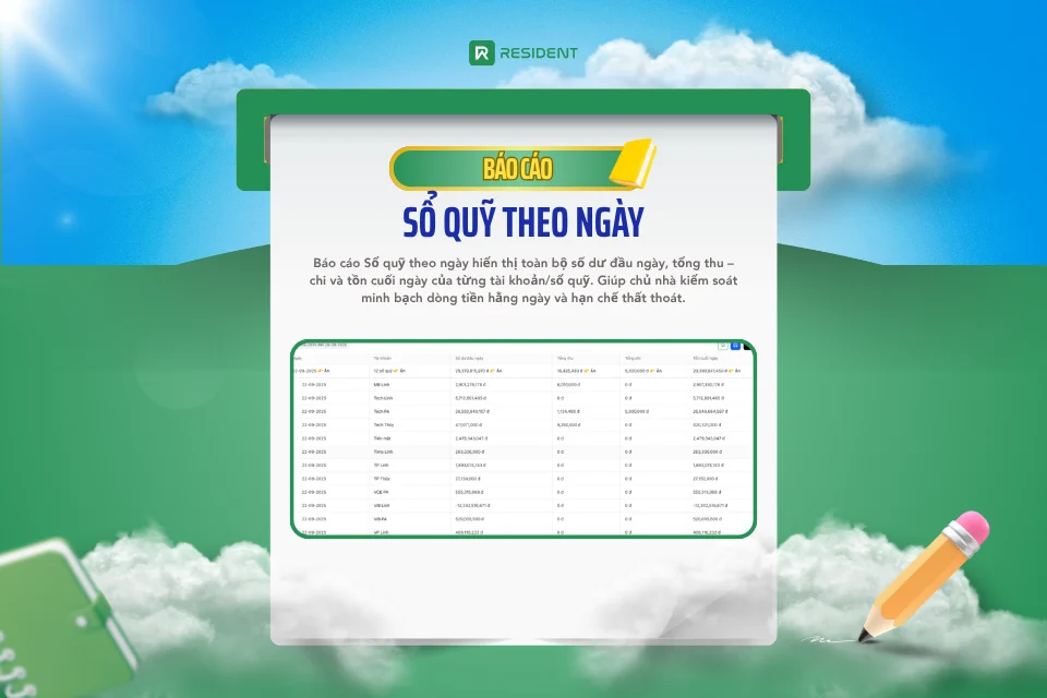 Báo cáo sổ quỹ theo ngày