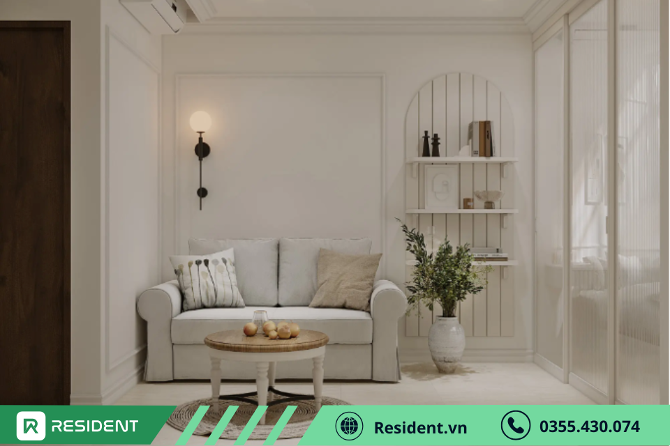 Thiết kế phòng khách căn hộ mini phong cách tân cổ điển sang trọng và nhã nhặn