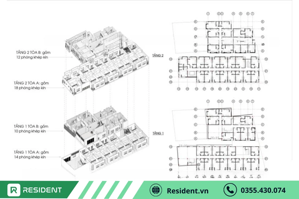 Bản vẽ thiết kế phòng trọ 2 tầng giá rẻ