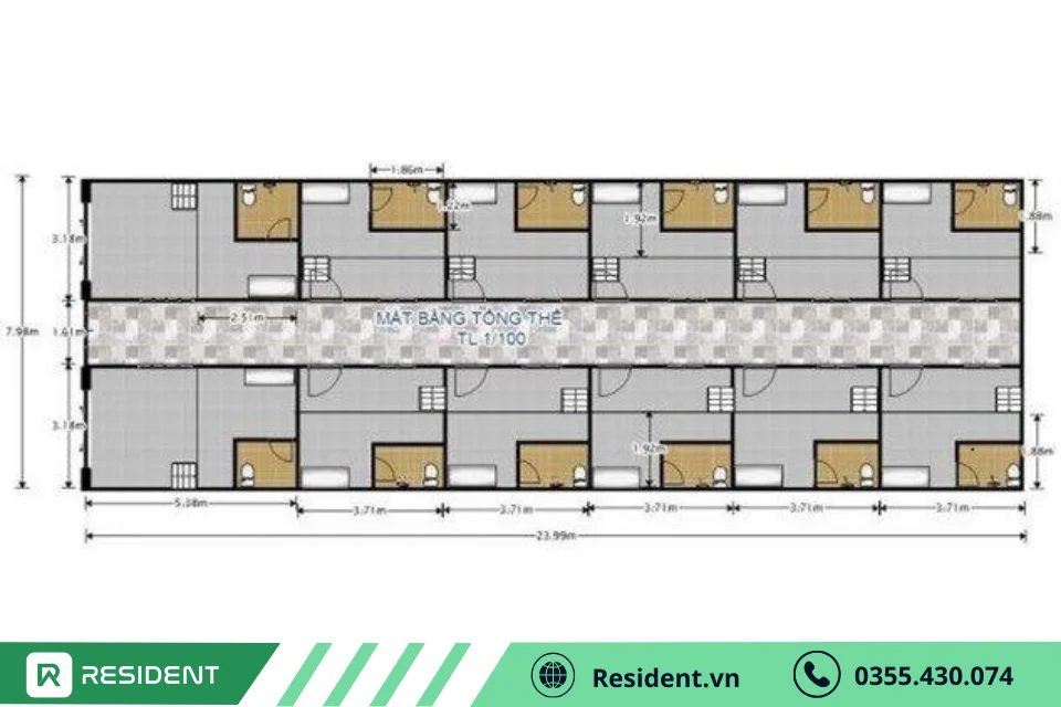 Bản vẽ nhà trọ có gác lửng