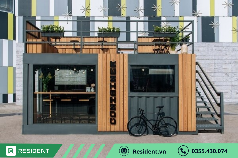 Mẫu quán cafe container kết hợp gỗ mang phong cách hiện đại