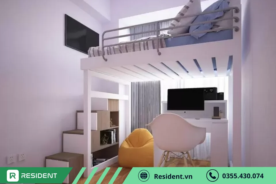 Thiết kế Phân Tách Khu Vực Ngủ và Làm Việc
