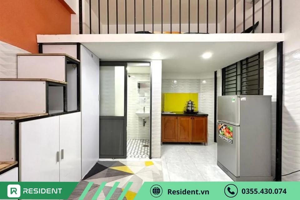 Thiết kế phòng trọ có gác lửng với wc riêng
