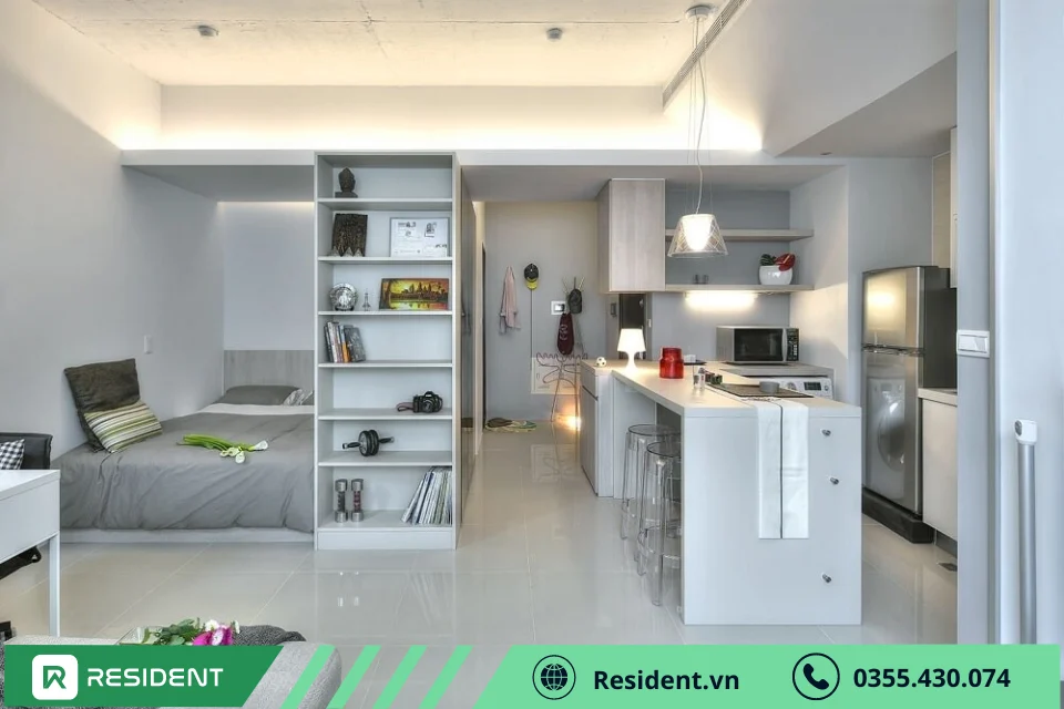 Thiết kế phòng bếp với một quầy bar nhỏ