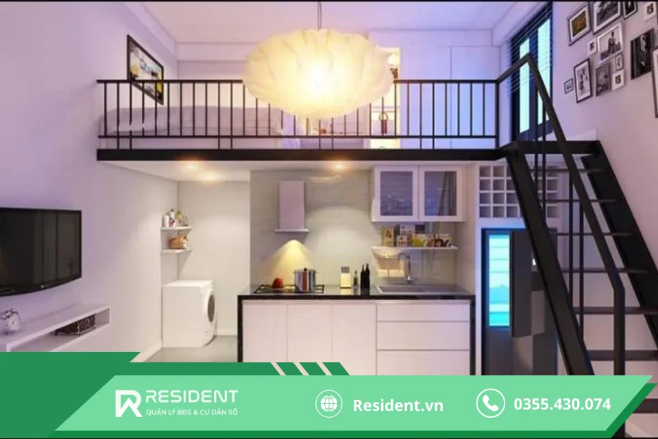 Mẫu thiết kế này bên cạnh phòng ngủ trên gác xép sẽ có phòng khách, phòng bếp,...tạo cảm giác ấm cúng