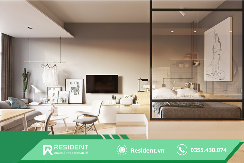 Thiết kế rèm cửa với ánh sáng nhẹ nhàng và cửa kính ngăn cách với bên ngoài khi bạn đi ngủ