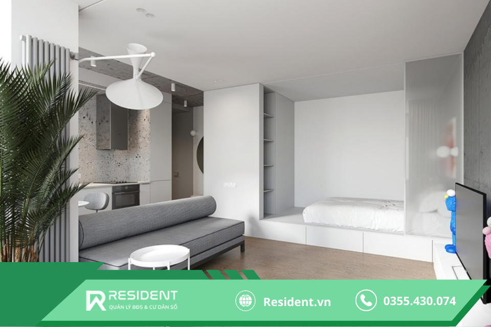 Bố trí phòng ngủ mở ra phòng khách tạo cảm giác không gian mở rộng cho căn hộ