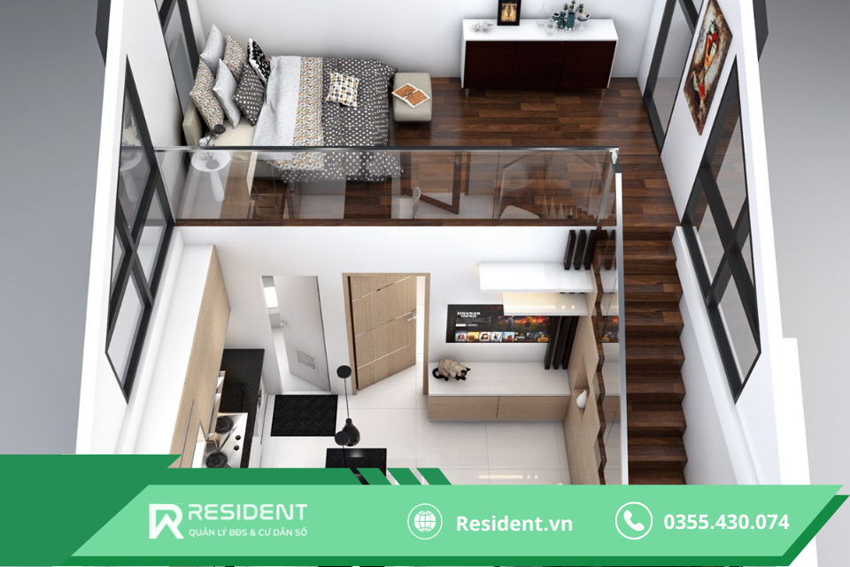 Thiết kế phòng trọ 30m2 sử dụng gác lửng để tối ưu diện tích