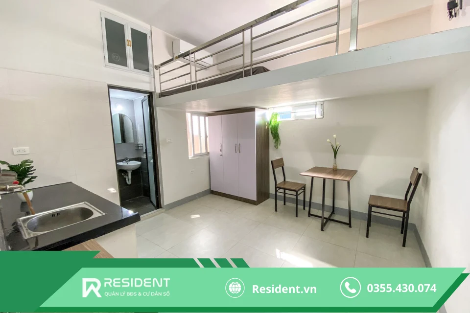 Thiết kế phòng trọ 15m2 có gác lửng giúp phòng trở nên rộng rãi, riêng tư hơn