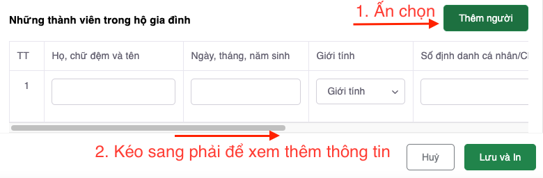 Màn hình mẫu tờ khai thay đổi thông tin cư trú