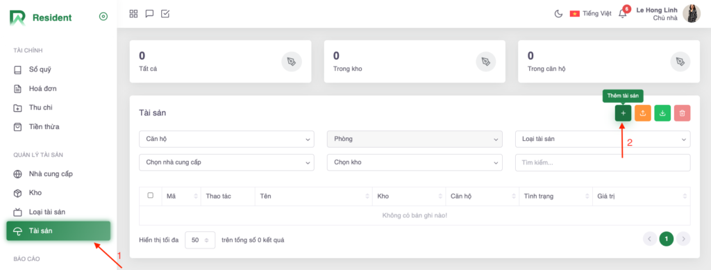 Màn hình Thêm tài sản