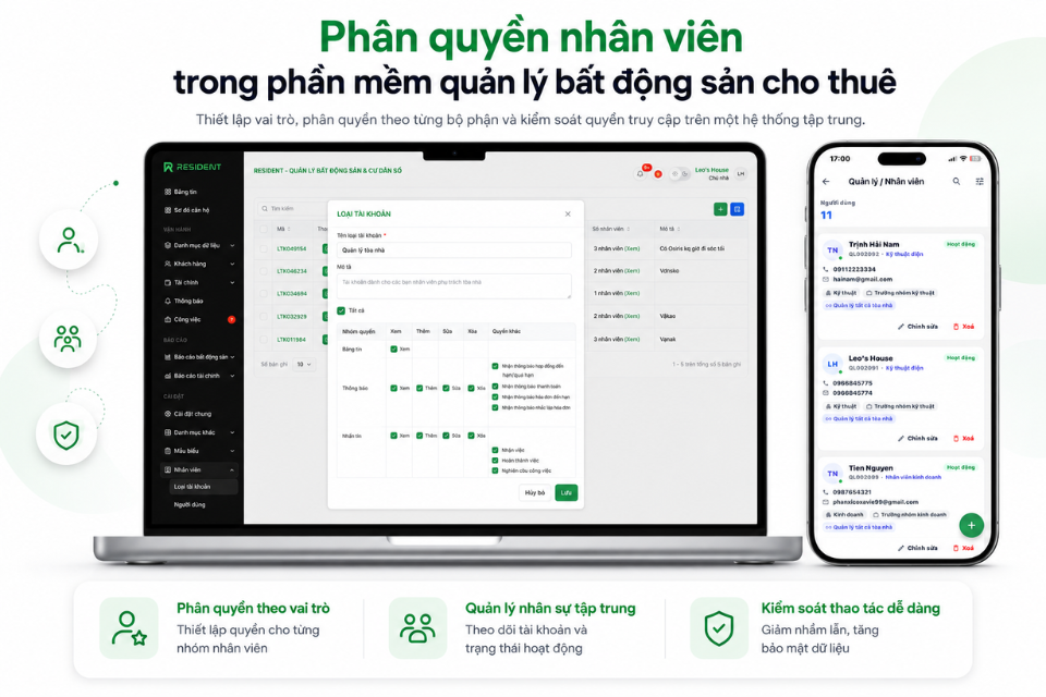 Phân quyền nhân viên trong phần mềm quản lý bất động sản cho thuê
