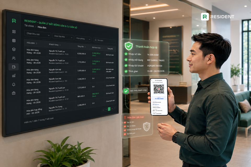 Resident giúp chủ nhà hạn chế rủi ro bill chuyển khoản giả như thế nào?