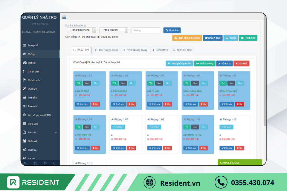 Phần mềm quản lý phòng trọ Simple House