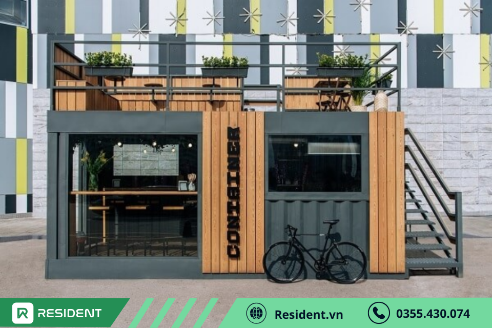 Mẫu quán cafe container kết hợp gỗ mang phong cách hiện đại 