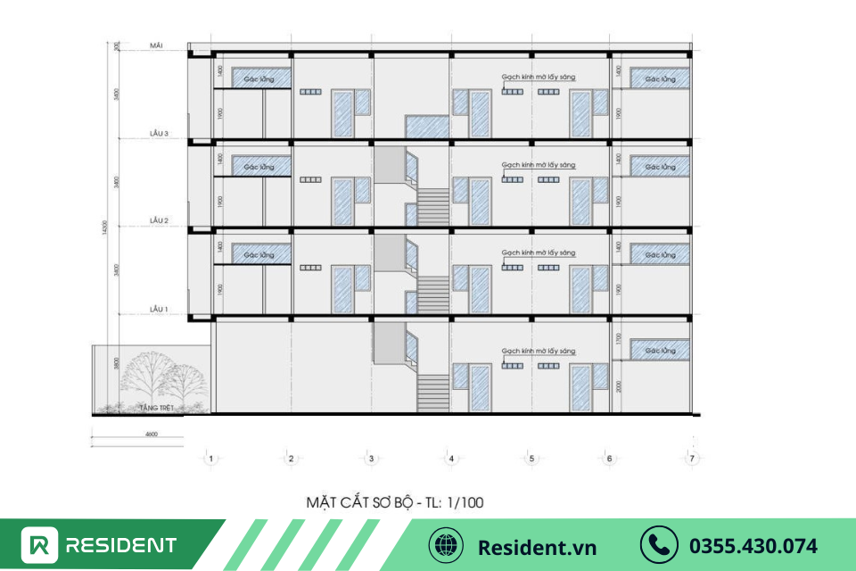 Bản vẽ thiết kế nhà trọ 3 tầng hiện đại