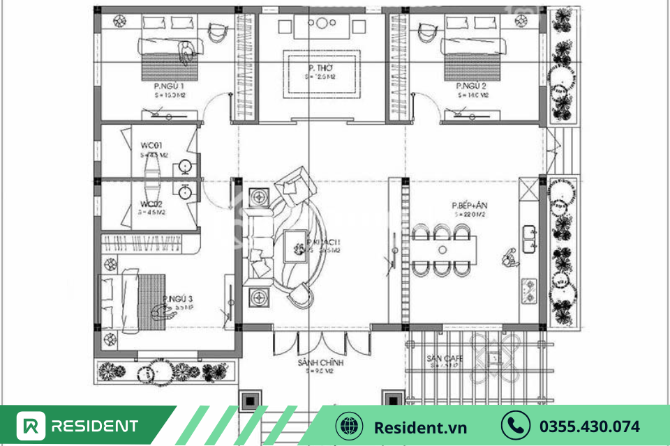 Mẫu bản vẽ nhà cấp 4 mái bằng