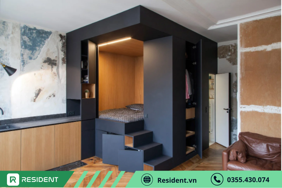 Thiết kế nội thất căn hộ mini 20m2 độc đáo và ấn tượng