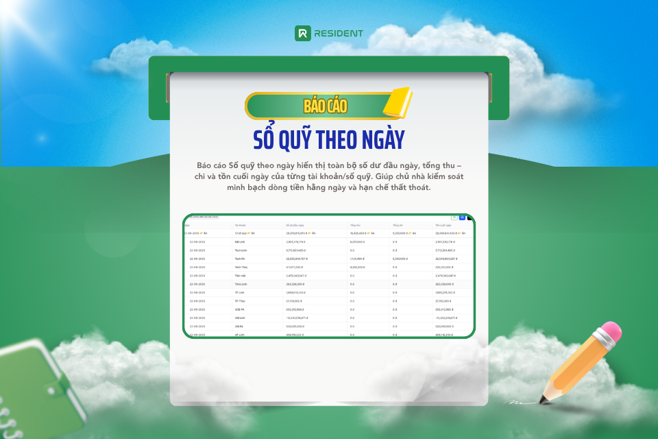 Báo cáo sổ quỹ theo ngày
