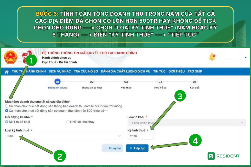 Bước 6: Xác định doanh thu và kỳ tính thuế