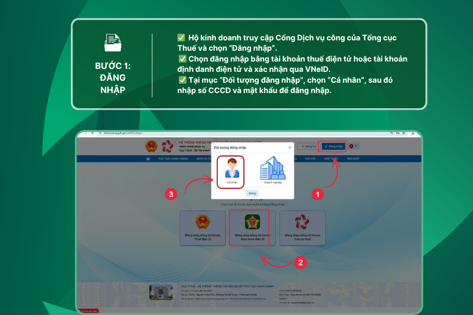 Bước 1: Đăng nhập vào Cổng Dịch vụ công của Tổng cục Thuế