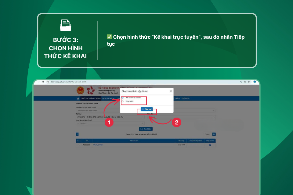 Bước 3: Chọn hình thức kê khai trực tuyến