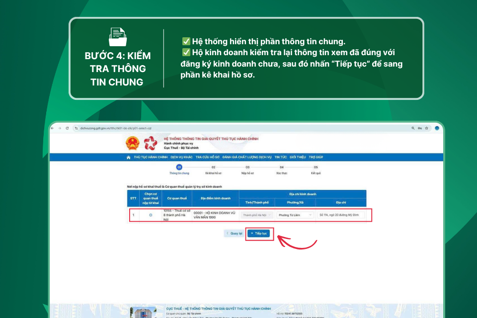 Bước 4: Kiểm tra thông tin chung trên hệ thống
