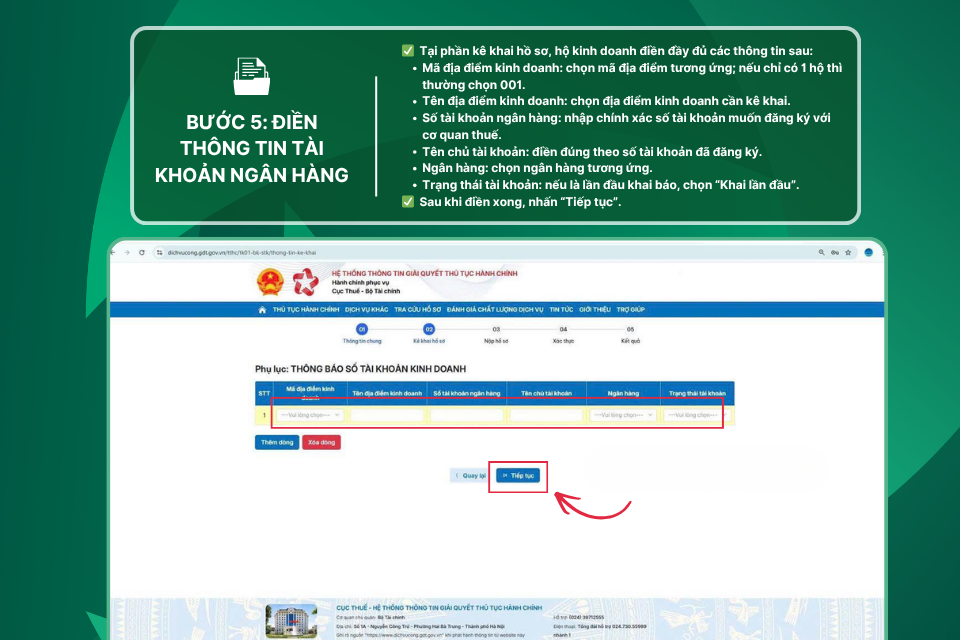 Bước 5: Điền thông tin số tài khoản ngân hàng