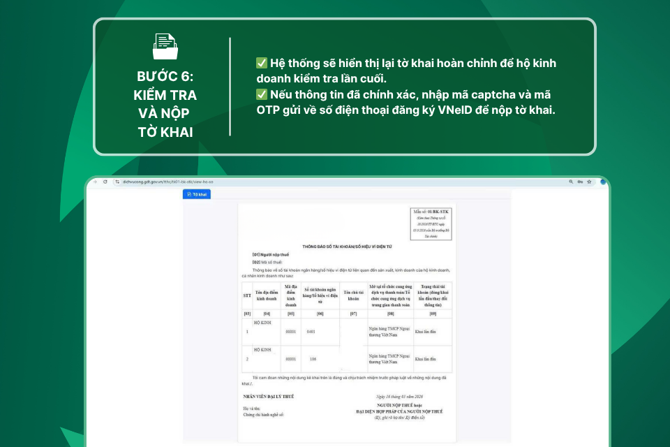 Bước 6: Kiểm tra lại hồ sơ và nộp tờ khai thông báo số tài khoản ngân hàng