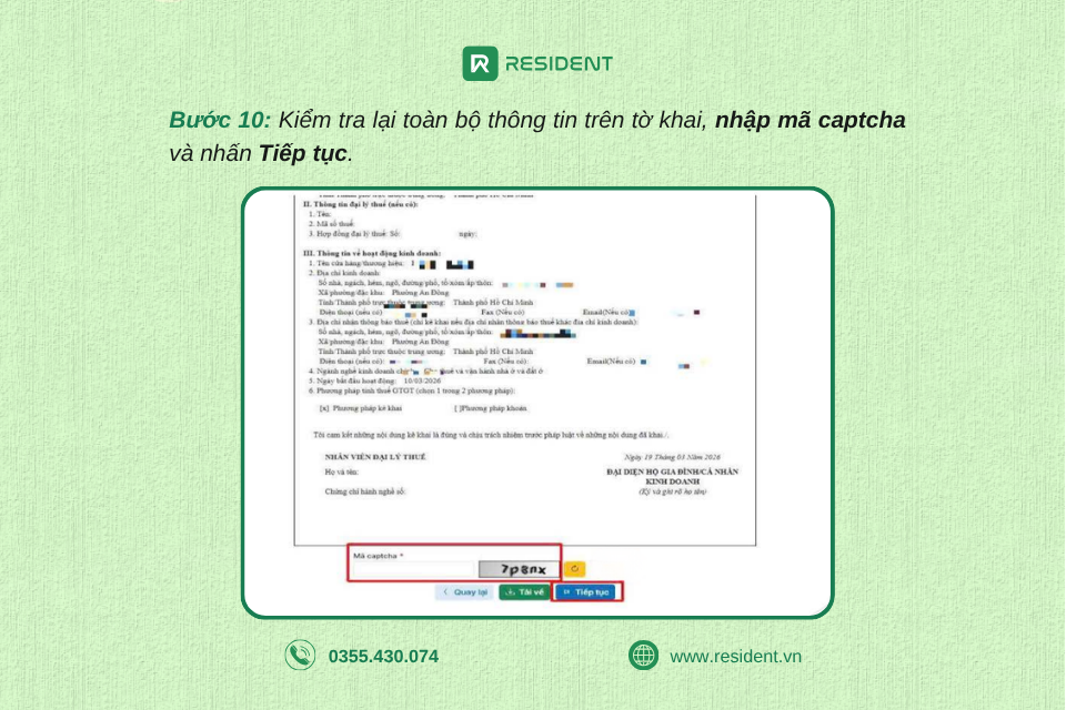 Bước 10: Kiểm tra lại toàn bộ thông tin và nhập mã Captcha