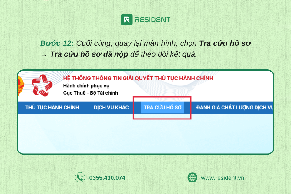 Bước 12: Tra cứu hồ sơ đã nộp
