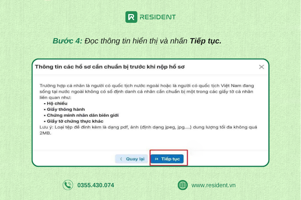 Bước 4: Đọc thông tin hiển thị và nhấn Tiếp tục