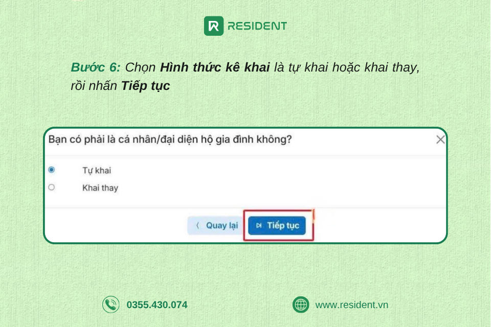 Bước 6: Chọn hình thức kê khai (Tự khai hay khai thay)