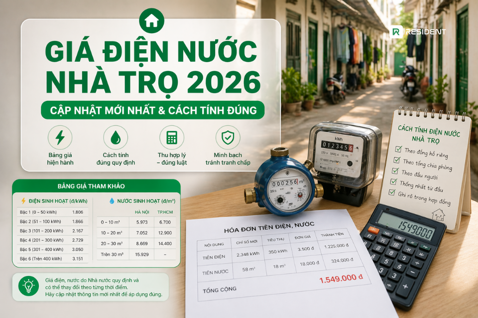 Giá điện nước nhà trọ 2026: Cập nhật mới nhất & cách tính đúng