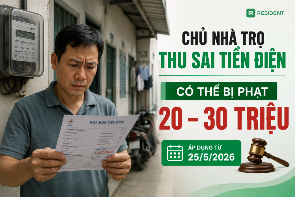 Chủ nhà trọ thu sai tiền điện có thể bị phạt 20–30 triệu từ 25/5/2026