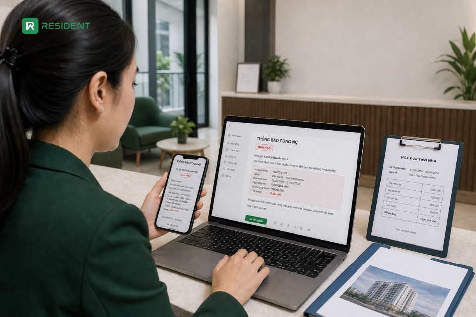 Gửi thông báo công nợ nếu khách thuê vẫn chậm tiền nhà